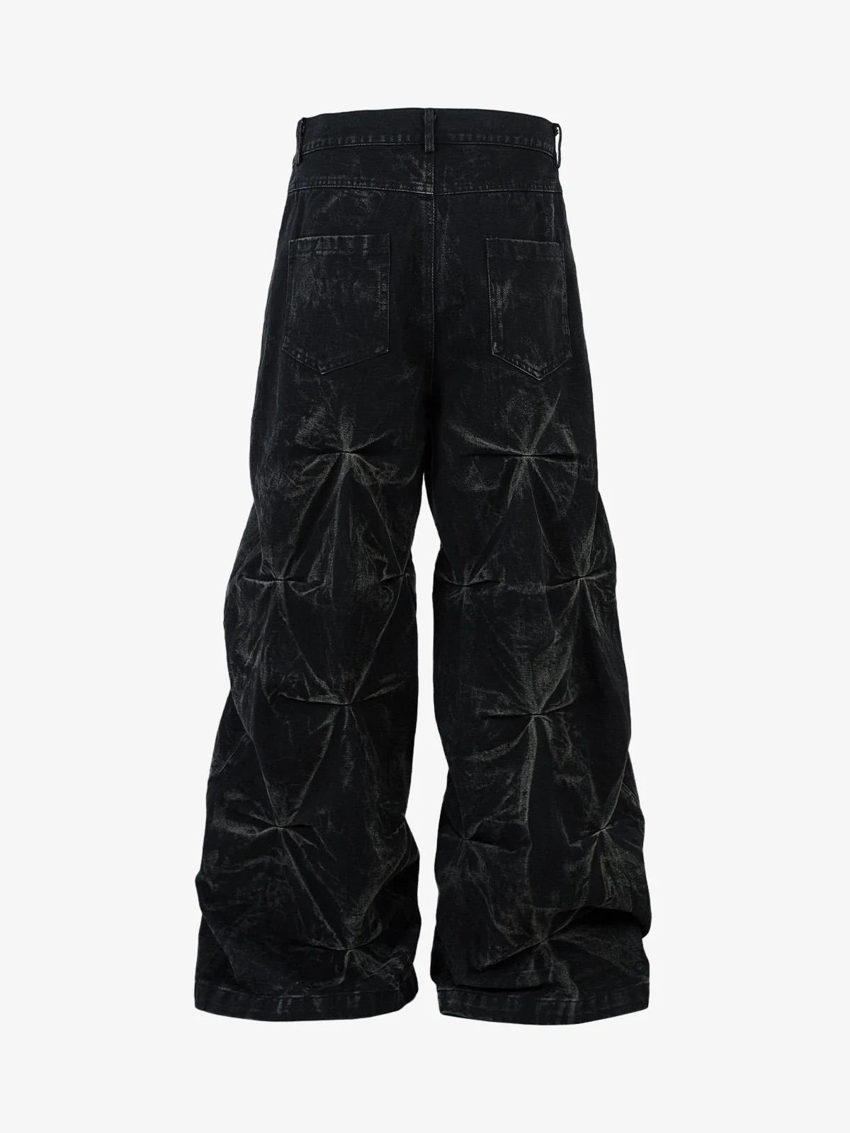 Heavy Washed Distressed Pleated Baggy Jeans